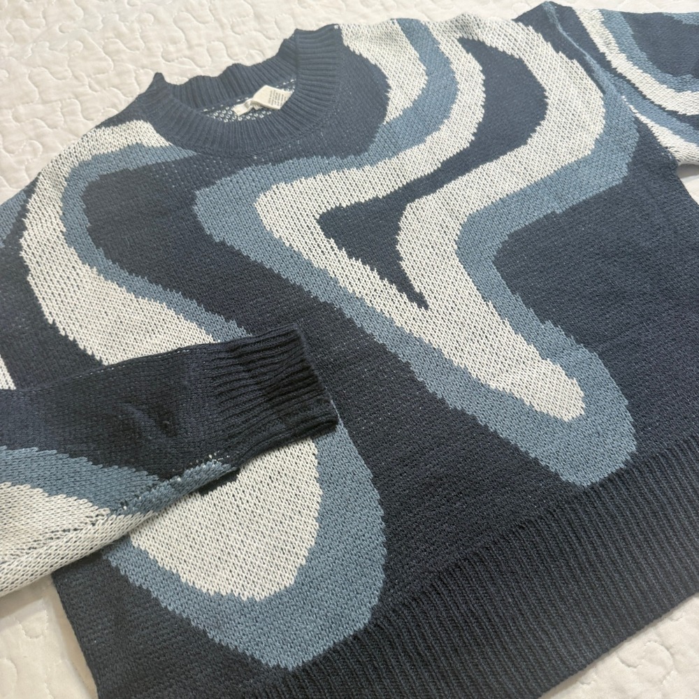Women S Sweater Blue Abstract Swirl Crewneck Pullover INDIE RETRO STREETWEAR Y2K